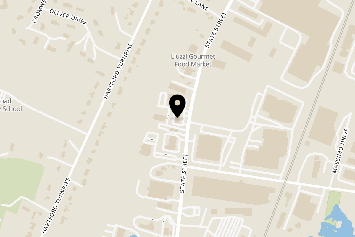 Map showing the location of State Street Cafe on 346 State Street in North Haven